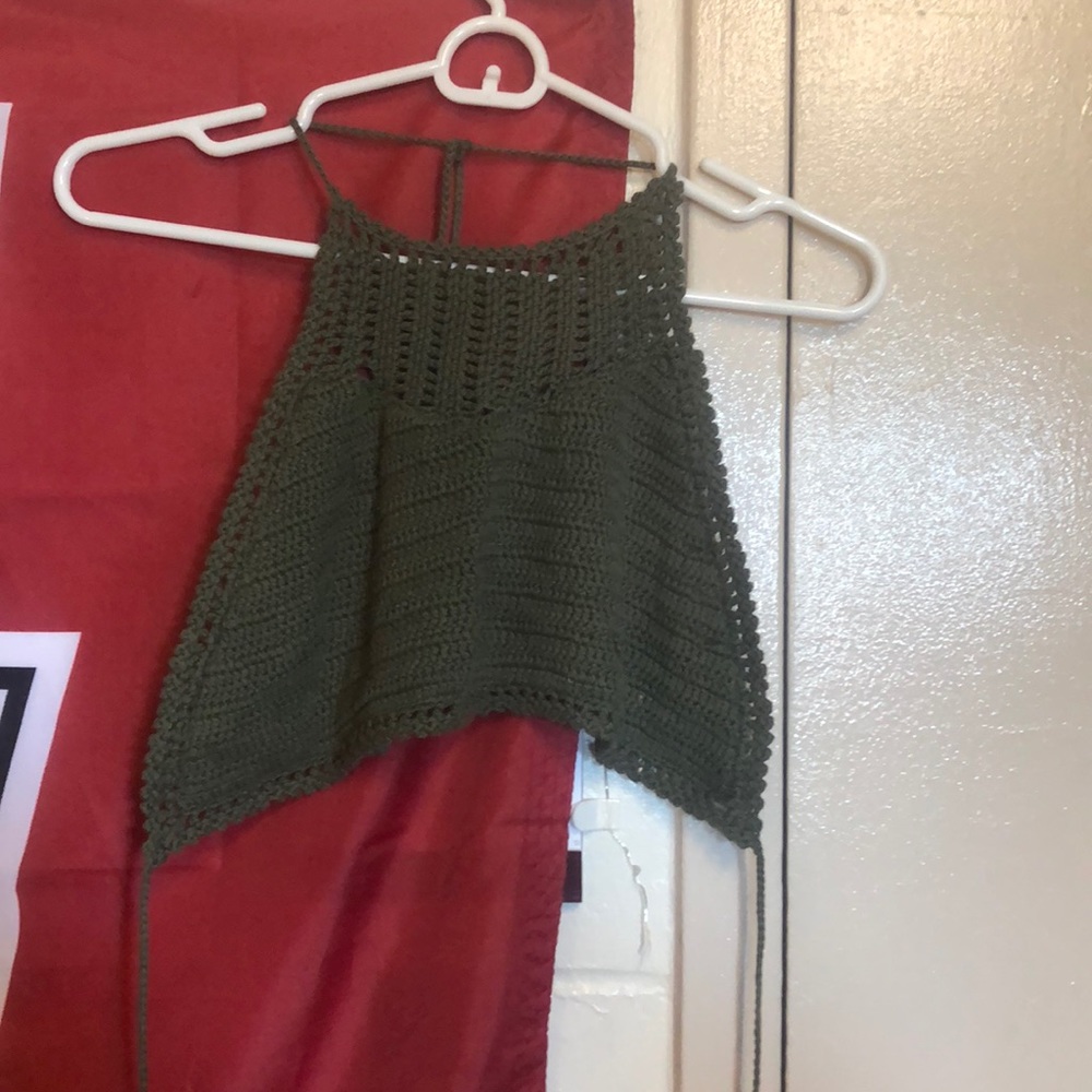 Army green knit crop top